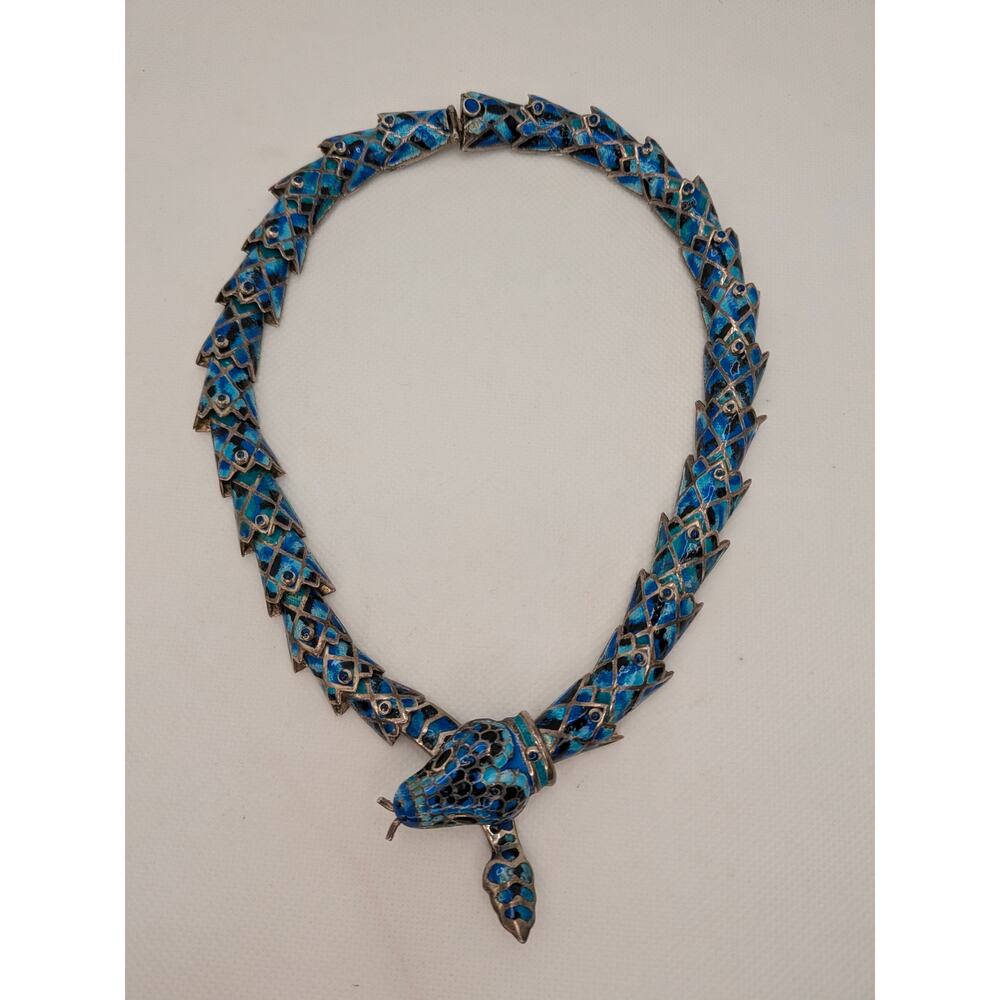 Margot de Taxco/Jeronimo Fuentes Sterling Blue Enamel Snake Necklace & Bracelet - Picture 6 of 12